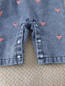 SHEIN 2件組女嬰甜美可愛風3D毛絨愛心刺繡長袖內搭上衣搭配無袖荷葉邊肩帶長褲，適合日常外出，春秋新品，0-12個月 - 彩色 - 查看 7
