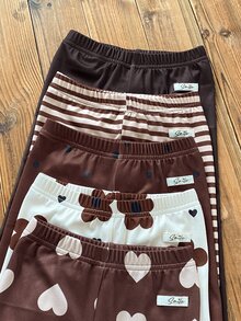 SHEIN [2pcs Randomly Sent]5pcs Randomly Sent 2pcs Spring All Season Girls Polka Dot Heart Stripe Floral Sweet Cute Versatile Soft Comfortable Ribbed Knit Leggings Multi-Piece Set - Multicolor - View 5