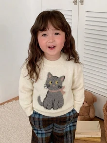 DAZY 嬰兒女童圓領卡通長袖秋冬毛衣 幼兒 - 白色 - 查看 4