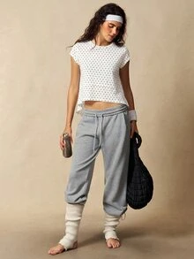 VARSIVA Women's Polka Dot Casual Daily Wear Sports T-Shirt - Black and White - View 9