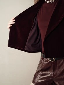 MOTF PREMIUM VELVET MOTORCYCLE LAPEL EPAULETTE WIDE SHOULDER LOOSE FIT CROPPED JACKET - Burgundy - View 8