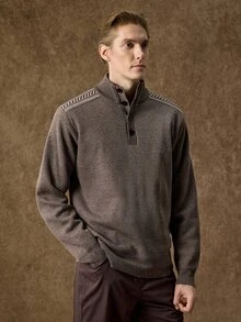 Manfinity CityGents Men's Autumn/Winter Half-Open Neckline Shoulder-Fit Knit Pullover Sweater - Coffee Brown - View 1