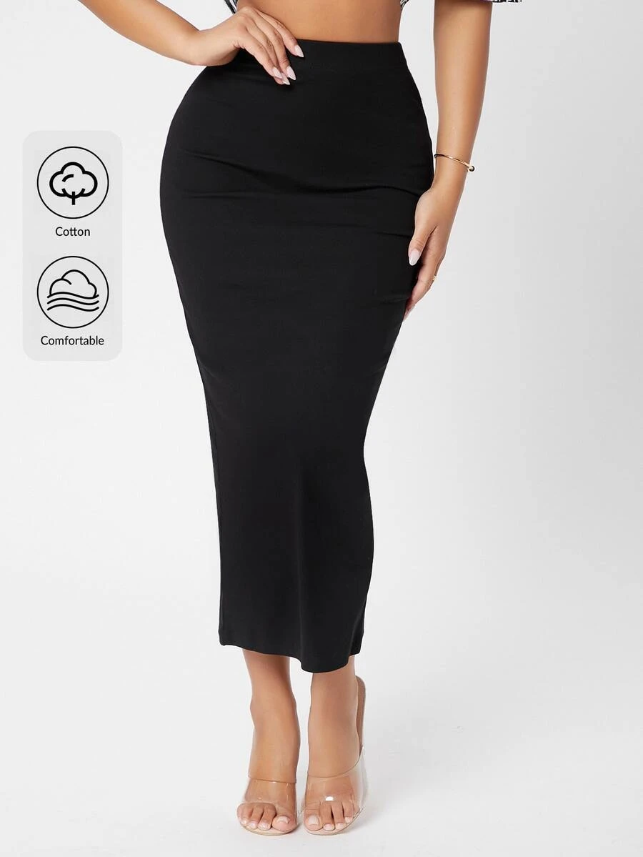 SHEIN VCAY Plus Size Women's Black Elegant Fitted Pencil Skirt - Black - View 1