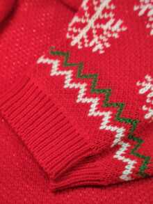 Linavere Women's Christmas Jacquard 3D Decorative Sweater Dress - Red - View 5