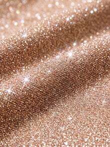 Fleurora Plus Size Shimmer Pleated Long Sleeve Elegant Evening Dress - Champagne - View 6
