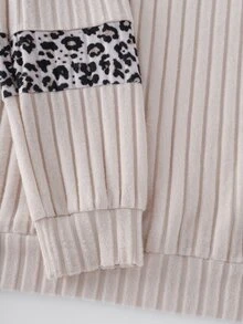 Holdful Holdful Women's Casual Versatile Elegant Loose Ribbed Patchwork Leopard Print Autumn/Winter Apricot Long Sleeve Short Dress - Apricot - View 5