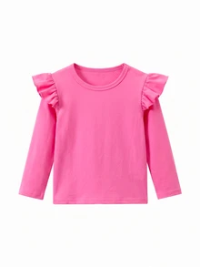 SHEIN 女嬰 4 件套，花卉櫻桃印花與純色針織短袖圓領長袖上衣，休閒日常彈性內搭層，秋冬款 - 彩色 - 查看 5