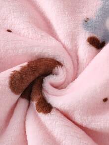 2pcs Baby Girl Comfortable Soft Plush Pink Cute Bear & Pony Animal Print Crew Neck Long Sleeve Pants Pajama Set - Pink - View 5