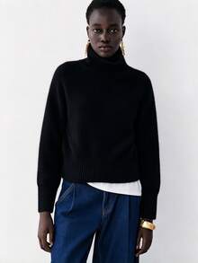 Lumivelle Women's Ribbed Fashion High Neck Long Sleeve Sweater - Black - View 5