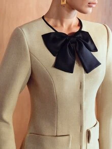MOTF PREMIUM COLLARLESS BOWKNOT ELEMENT BLAZER - Apricot - View 2