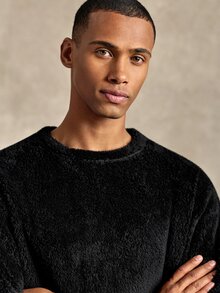EverLounge Men's Minimalist Basic Black Double-Sided Fleece Top & Pattern Fleece Long Pants Loungewear Set, Autumn/Winter - Multicolor - View 6