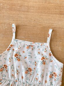 SHEIN Souflis 女童幼兒女孩2件套，前開鈕扣牛仔外套搭配滿版花卉印花層次洋裝，灰色羽絨夾克外套 - 藍色 - 查看 6