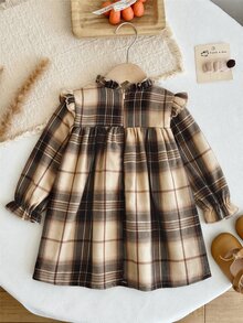 SHEIN 女嬰編織格紋荷葉邊裝飾 3D 蝴蝶結休閒洋裝 - 彩色 - 查看 2