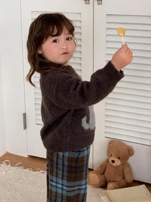 DAZY 嬰兒女童圓領卡通長袖秋冬毛衣 幼兒 - 咖啡棕 - 查看 2