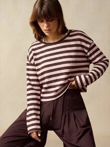 VARSIVA Women's Striped Colorblock Long Sleeve Minimalist Sports T-Shirt - Multicolor - View 3