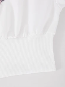 SHEIN 青少年女孩秋季風格可愛2件套套裝，毛邊拼接愛心印花短版連帽衛衣與粉紫色拼接仿丹寧寬腿長褲，T - 白色 - 查看 6