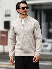 Marcello Vane 男士素色休閒百搭日常穿著長袖針織衫 - 米色 - 查看 5