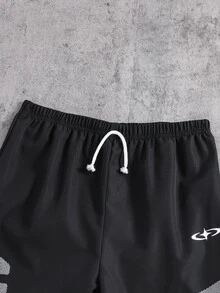 1pc Kids High Street Fashion Color Block Logo Print Straight Leg Pants, Novel Fashion, Comfortable Fabric, Versatile & Practical, New Arrival, Suitable For All Seasons, Daily Wear, Sports, School And Other Occasions, Tween Boys Pants - Black - View 4