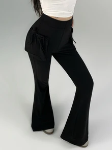 DAZY Women's Fashion High Waist Pocket Flared Leg Athletic Pants - Black - View 7