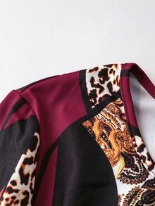 SHEIN LUNE 2件組女款秋冬抓絨長袖A字版型T恤與內搭褲套裝，隨機印花 - 紅色 - 查看 7