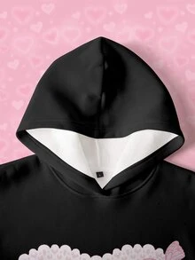 THE POWERPUFF GIRLS X SHEIN Áo nỉ hoodie tay dài in họa tiết hoạt hình phong cách thường ngày cho nữ - trắng - Xem 5