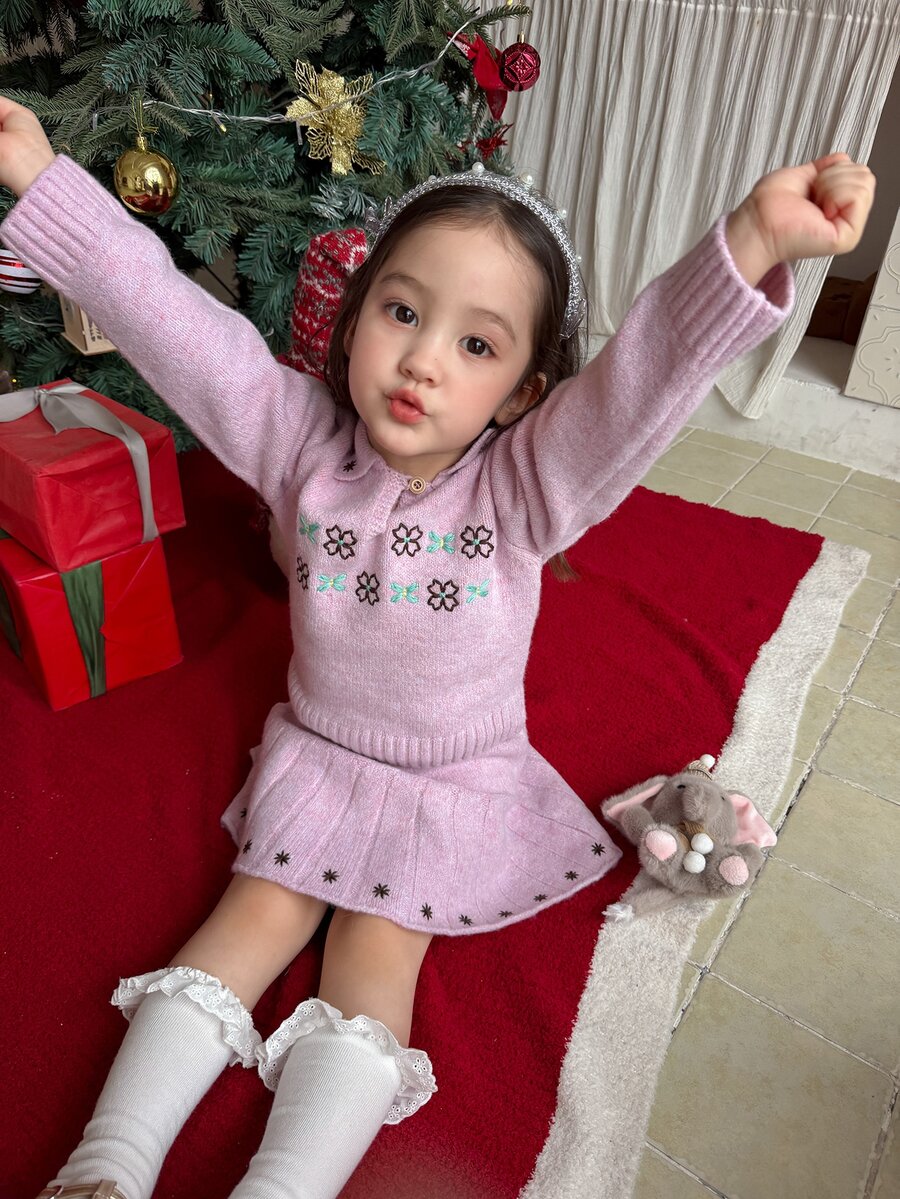 DAZY Infant/Toddler (Girl) Korean Style Cute Autumn/Winter Long Sleeve Sweater And Skirt Set - Pink - View 1