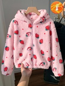 SHEIN Tween Girl Thermal Lined Tween Girl Thick Bow Hooded Zip-Up Jacket Fall/Winter - Pink - View 6
