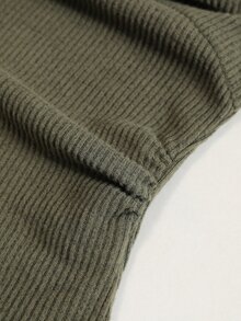 Easura Women Loose Fit Floral Print Knit Top With Wide Neckline, Dropped Shoulders, Flared Sleeves, Waist Ruching, Autumn/Winter - Army Green - View 7