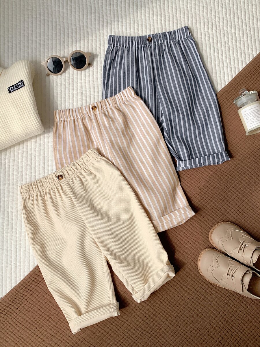 SHEIN 3pcs/Set Baby Boy Striped Pattern Elastic Waist Casual Long Pants Multi-Piece Set Striped Pants Infant Pants - Multicolor - View 1