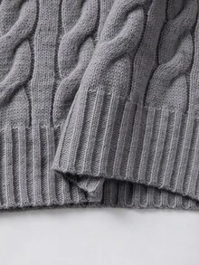 SHEIN Women Fall Winter Shawl Collar Cable Knit Dress Surplice V-Neck Long Sleeve Bodycon Midi Dress - Dark Grey - View 8