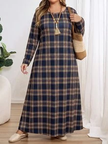 EMERY ROSE Plus Size Casual Plaid Long Sleeve Vacation Dress - Multicolor - View 4