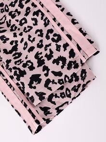 SHEIN Tween Girls Leopard Print 2 Pieces Outfit, Fall Style Pink Colorblock Zip Jacket & Wide Leg Sweatpants Set, Casual Tracksuit - Pink - View 3