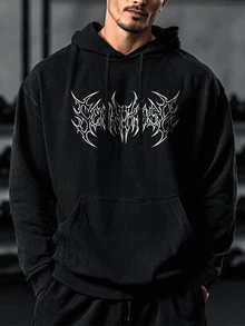 Gym Rark Men's Gothic Print Drawstring Faux Washed Drop Shoulder Sweatshirt - Black - View 3