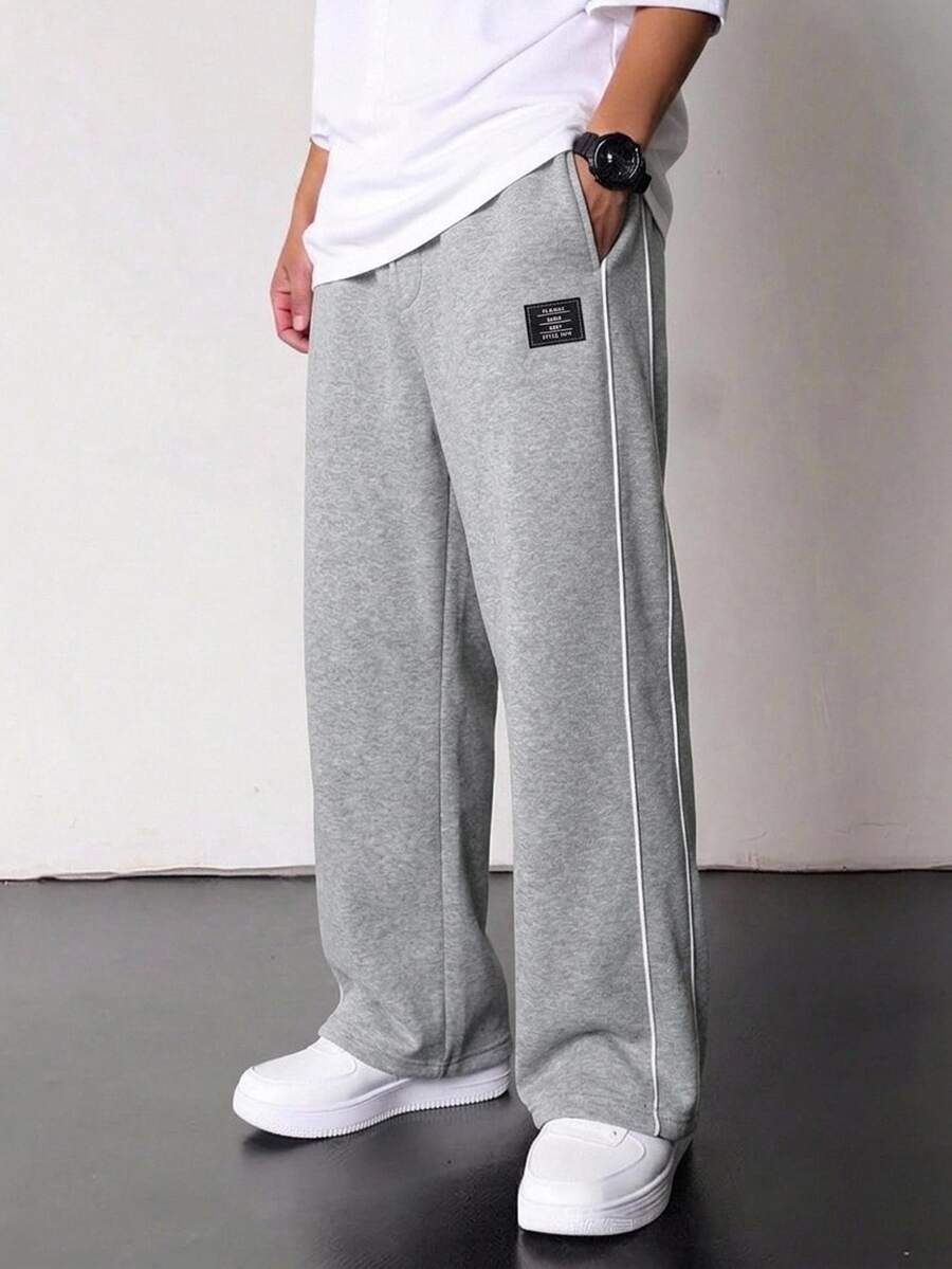Tween Boy Letter Patchwork Sporty Casual Fashion Straight Leg Sweatpants - Grey - View 1