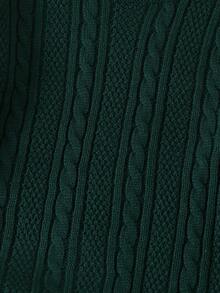 Boys' High Neck Sweater, Autumn/Winter, Vintage Dark Green Cable Knit Thick Sweater. Classic Cable Knit Pattern, Strong Texture, Vintage And Timeless. High Neck Design, Suitable For Layering/Wearing Alone In Autumn/Winter. - Dark Green - View 3