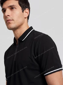 TekDrob UV Protection & Cool Feeling Raglan Polo Shirt With RIB Details, Zippered Placket And 4-Way Stretch - Black - View 6