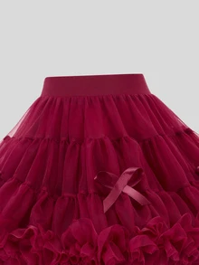 SHEIN Baby Girls' Elegant, Gorgeous, And Lovely Pink Tulle Puff Skirt, Perfect For Parties In Spring And Summer - Red - View 3