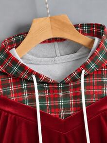 SHEIN LUNE CURVE 大尺碼時尚格紋露肩運動衫 - 紅色 - 查看 4