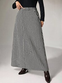 Modelyn Plus Size Women's Houndstooth Casual Daily Wear Skirt - Black and White - View 5
