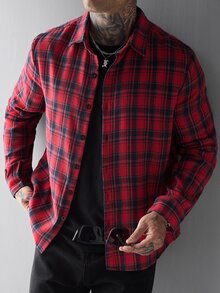 SLATEMANN 男士格紋長袖單排扣休閒襯衫 - 彩色 - 查看 1
