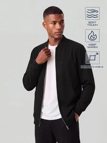 TekDrob Jaket Bomber Bahan Elastis dan Halus dengan Saku Samping dan Efek Menjaga Kehangatan - Hitam - View 1