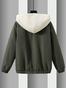SHEIN 青少年男孩純色保暖內裡休閒日常連帽外套 - 綠色 - 查看 4