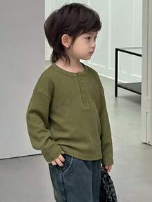 Dazy Kids Young Boy Solid Color Casual Daily Long Sleeve T-Shirt - Army Green - View 5