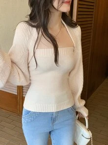 DAZY Women's Solid Color Long Sleeve Autumn/Winter Sweater 2 Pieces Set - Pink - View 10