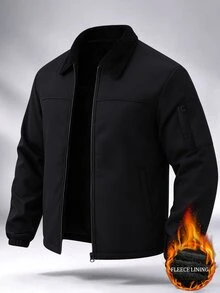 Manfinity Homme Thermal Lined Men's Letter Print Zip-Up Long Sleeve Jacket - Black - View 2