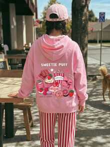 Tween Girls Casual Hooded Kids Sweatshirt With Cartoon Pattern, Suitable For Autumn/Winter - Multicolor - View 3