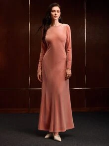 MOTF PREMIUM WOMEN'S SOLID COLOR CASUAL MINIMALIST PARTY LONG DRESS - Pink - View 4