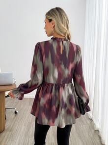 SHEIN LUNE 女款休閒印花秋冬日常基礎襯衫，極簡抽象幾何元素上衣，適合秋冬外出穿著 - 彩色 - 查看 4