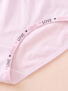 3套女童白色純色Love英文愛心編織肩帶細肩帶背心，可追溯棉質加墊罩杯上衣與三角內褲內衣套裝 - 白色 - 查看 3