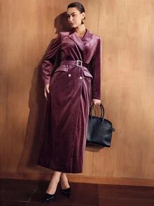 MOTF PREMIUM WOMEN'S FASHION VINTAGE VELVET LONG SLEEVE JACKET FOR COMMUTING - Red Violet - View 6